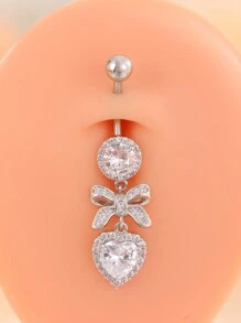 1pc Stainless Steel Bow, Round & Heart Design Navel Piercing Jewelry For Women, Daily Wear Valentines,Mom,Mother,Mother's Day,Gift