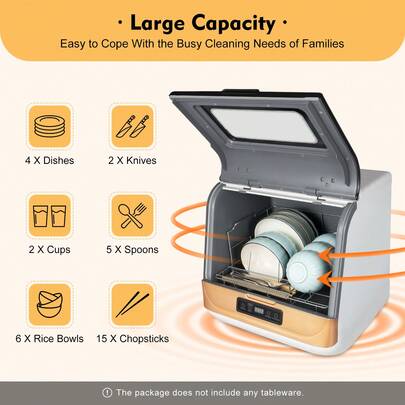 Rainaut 7.8L Water Tank Dishwasher 3 Modes Countertop Dishwasher 360° Rotating Spray Portable Dishwasher RV Counter Dishwasher Apartments Dorms Mini Dishwasher