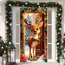 Bandera de puerta con reno para Navidad - Decoración con marco de fibra de poliéster, adecuado para entradas del hogar y oficina, elección perfecta para fiestas navideñas - Multicolor - Ver 1