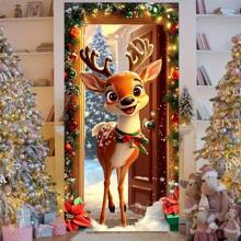 Bandera de puerta con reno para Navidad - Decoración con marco de fibra de poliéster, adecuado para entradas del hogar y oficina, elección perfecta para fiestas navideñas - Multicolor - Ver 3