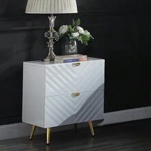 White High Gloss 2-Drawer Nightstand - White+Wood+Metal+2 Drawers+Drawers+White+Bedroom as Pic - View 1
