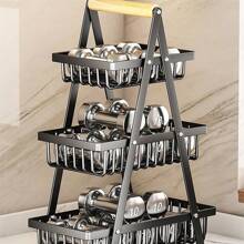 Detachable Iron Art Fruit Basket, Double-Layer Three-Layer Hand-Held Basket, Living Room Kitchen Bread And Snack Storage Basket, Storage Rack,Black,3 - 黑色 - 查看 5