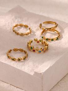 1Pc Turkish Eye Evil Eye Open Rings For Women Colorful Cubic Zirconia Stainless Steel Open Adjsutable Finger Ring Charm Jewelry Fashion Accessories Christmas Gifts