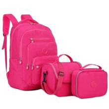 Europelle Tactel Women's School Backpack Kit Beautiful Kipiling Style Waterproof Resistant Notebook + Lunch Box + Pencil Case - 玫紅色 - 查看 2