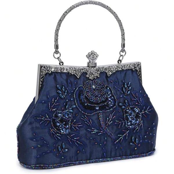 BAIGIO Women's Embroidered Beaded Sequin Evening Clutch Large Wedding Party Purse Vintage Bags