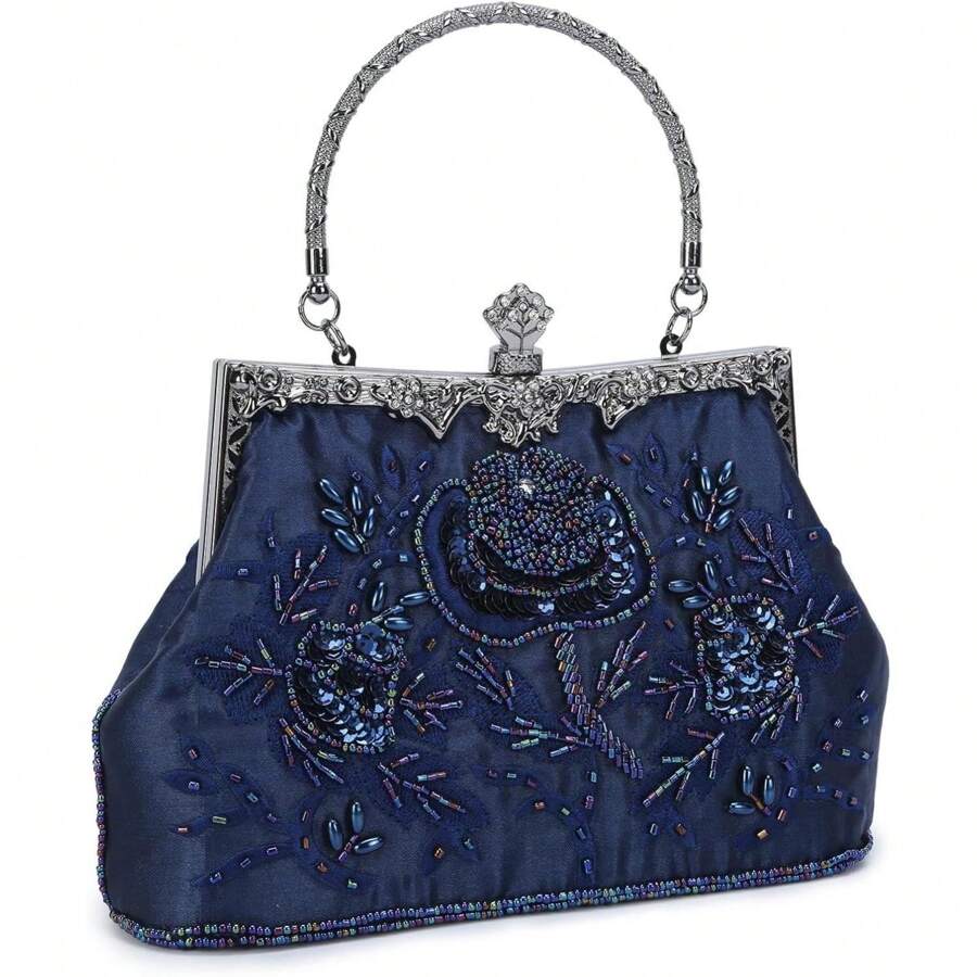 BAIGIO Women's Embroidered Beaded Sequin Evening Clutch Large Wedding Party Purse Vintage Bags