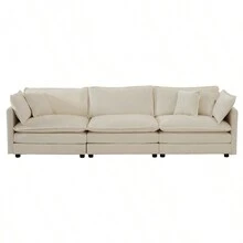 Sofa Set Of 2 Chenille Couch, 2+3 Seater Sofa Set Deep Seat Sofa, Modern Sofa Set For Living Room, Beige Chenille