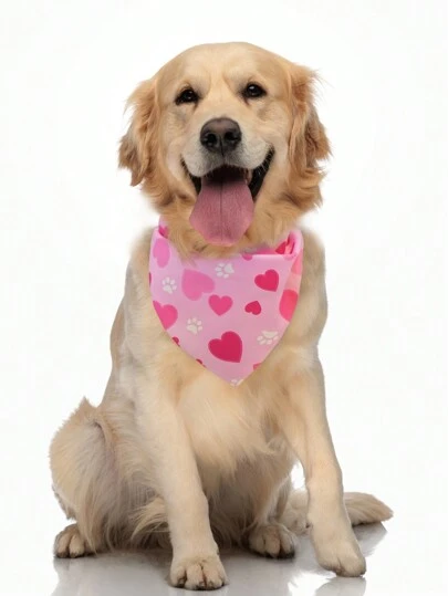 1Pc Fresh And Simple Style Pet Square Towel Love Pattern Pet Saliva Towel Suitable For Dogs Chinese Cats