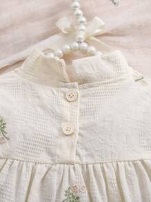 1 件女婴中国风立领刺绣婴儿连衣裙，优雅宫廷风婴儿春秋装，新生儿生日新年服装 - 杏色 - 查看 5