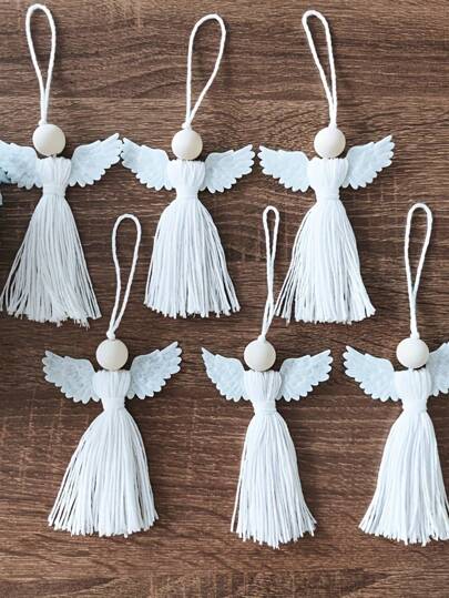 1/3/6 手工波西米亚风小天使吊坠，家居装饰，墙饰，圣诞树装饰吊坠，1个月亮流苏木珠 - 波西米亚风家居装饰，完美圣诞树装饰品，最佳生日圣诞礼物，家居圣诞礼物，圣诞装饰