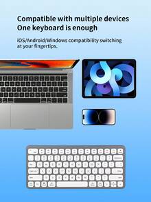 Teclado inalámbrico de modo dual 2.4G/Bluetooth B087, con función de conmutación conveniente, compatible con hasta 3 dispositivos, diseño ultrafino, compatible con PC, portátil, Windows, Chrome OS, Android, iPadOS y Apple TV - Gris - Gris - Ver 2