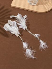 2pcs/Set Crystal Butterfly & Tassel Hair Clips, Suitable For Bride Hairstyle, Photo Shoot, Gift Valentine's Day Accessories - White - View 2