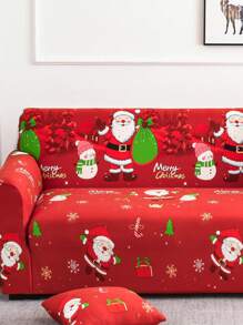 1pc Red Christmas Theme Stretch Full Cover Sofa Slipcover, Santa Claus & Christmas Tree Pattern, Polyester Fabric, Machine Washable, Suitable For Christmas Holiday Decoration - Red - View 5