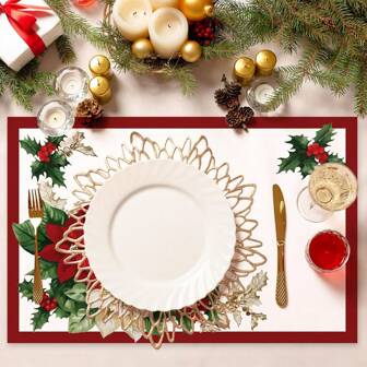 6/12/24/36pcs Christmas Floral Paper Placemats, 18x12 Inch Disposable Placemats Decorative Christmas Placemats With Buffalo Plaid Christmas Balls, Suitable For Christmas Wedding Party Lunch Dinner, Christmas Home Kitchen Table Decor (Snowman, Snowflake, Christmas Balls)