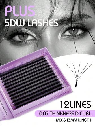 ARISON 大容量二合一 0.07 毫米 5D W 睫毛 8-13 毫米预制卷扇形睫毛延长 W 形睫毛磁性纸箱