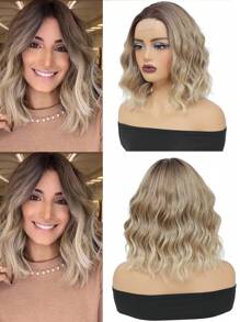 Peluca ondulada de hombros, rubia ombré, de 14 pulgadas, con raya al medio, para mujeres, de aspecto natural, de fibra sintética resistente al calor, para uso diario y de fiesta - Multicolor - Ver 3