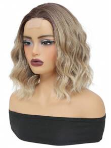 Peluca ondulada de hombros, rubia ombré, de 14 pulgadas, con raya al medio, para mujeres, de aspecto natural, de fibra sintética resistente al calor, para uso diario y de fiesta - Multicolor - Ver 4