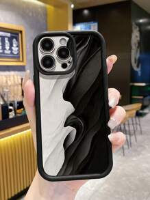 1pc Yin Yang Sand Flow Pattern Anti-Fingerprint Black Sandblasting Phone Case Compatible With Apple/Samsung//Redmi/Infinix/Vivo - Black - View 4