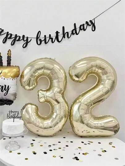 1/2pcs Light Gold Number Balloon 40inch1-80 Number Aluminum Film Balloon Is Suitable For Birthday Parties, Anniversaries And Other Parties Indoor And Outdoor Decoration To Create A Party Atmosphere Back To School Valentine Day