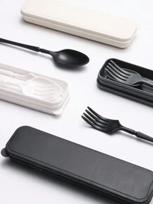 5 Stück/Set Tragbares Kunststoff Besteck-Set mit Messer, Gabel, Löffel, Essstäbchen und 1 Aufbewahrungsbehälter - geeignet für Outdoor-Camping, Picknick, Arbeit und Schule, Schulmaterial