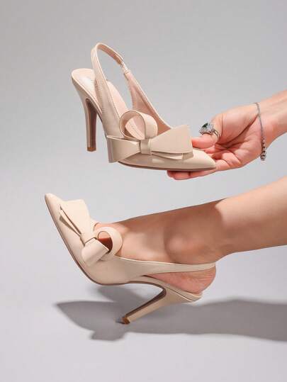 Fall/Winter 2025 Women Bowknot Pointed Toe High Heel Sandals, Glossy PU Leather, Elegant & Sexy, Wedding & Party Formal Dress Shoes,Women Pumps,Elegant