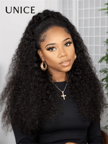 UNice Hair EasiContour V Part Minimal Leave Out Jerry Curly Baby Hair Glueless Curly Wig 150% Density Upgrade V Part Wigs With Clips Glueless Wig Human Hair For Women Beginner Friendly - SNatural - 查看 3