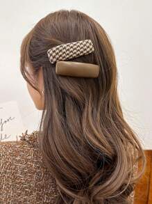 5pcs/Set Women's 8cm/3.15in Elegant Houndstooth Stripe Leather Hair Clips, Versatile Fashion Minimalist Bangs Clamps For Daily, Party, Casual, Work, Travel,Hair Accessories,Hair Barrettes Claw Clips, School Stuff, College, Head Accessories, Hairpin,Summer,Holiday,Festival,Birthday - Multicolor - View 2