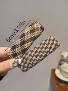 5pcs/Set Women's 8cm/3.15in Elegant Houndstooth Stripe Leather Hair Clips, Versatile Fashion Minimalist Bangs Clamps For Daily, Party, Casual, Work, Travel,Hair Accessories,Hair Barrettes Claw Clips, School Stuff, College, Head Accessories, Hairpin,Summer,Holiday,Festival,Birthday - Multicolor - View 4
