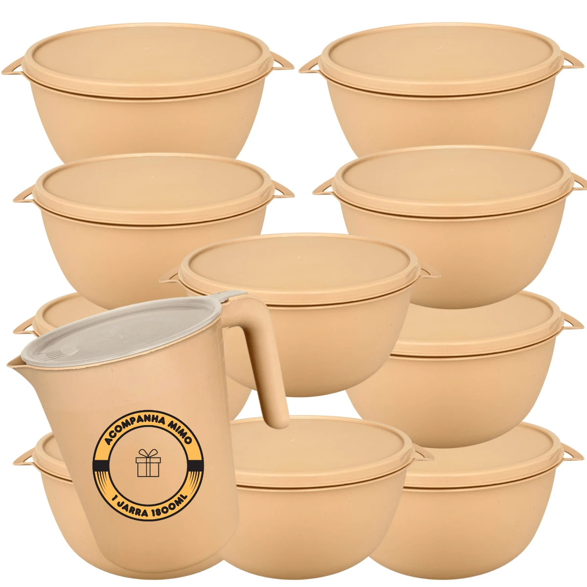 10 Airtight Food Jars Round Food Organizer Container Lunch Box - 米色 - 查看 1