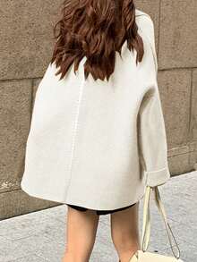 Casual Simple Loose Solid Color Cardigan - Beige - View 3