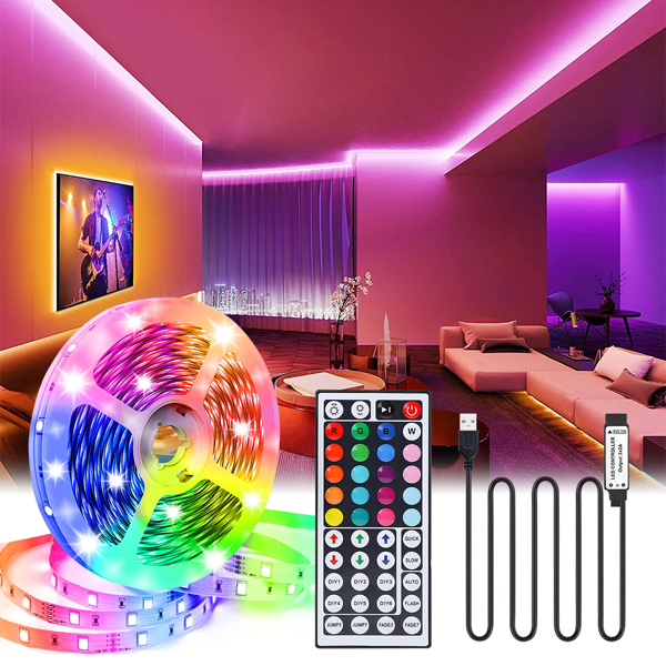 Bande lumineuse LED 5050 RVB, avec une technologie de perle de lampe avancée, une sécurité basse tension et une durabilité, la couleur de la bande est magnifique et colorée, la luminosité des perles de lampe est pleine et non aveuglante, convient pour les chambres à coucher, l'éclairage ambiant intérieur et extérieur.