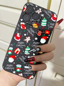 1 funda de teléfono a la moda, no incluye cordón ni soporte. 1 funda de teléfono antideslizante y a prueba de golpes con diseño de árbol de Navidad, Papá Noel, calcetín navideño, reno y hombre de jengibre, compatible con,, Redmi,, Pixel. - Negro - Ver 3