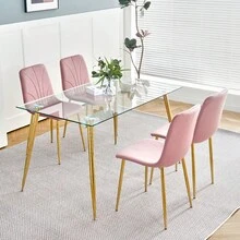 Modern Simple Light Luxury Dining Pink Chair Home Bedroom Stool Back Dressing Chair Student Desk Chair Gold Metal Legs(Set Of 4) - Hồng + Kim loại như hình - Xem 4