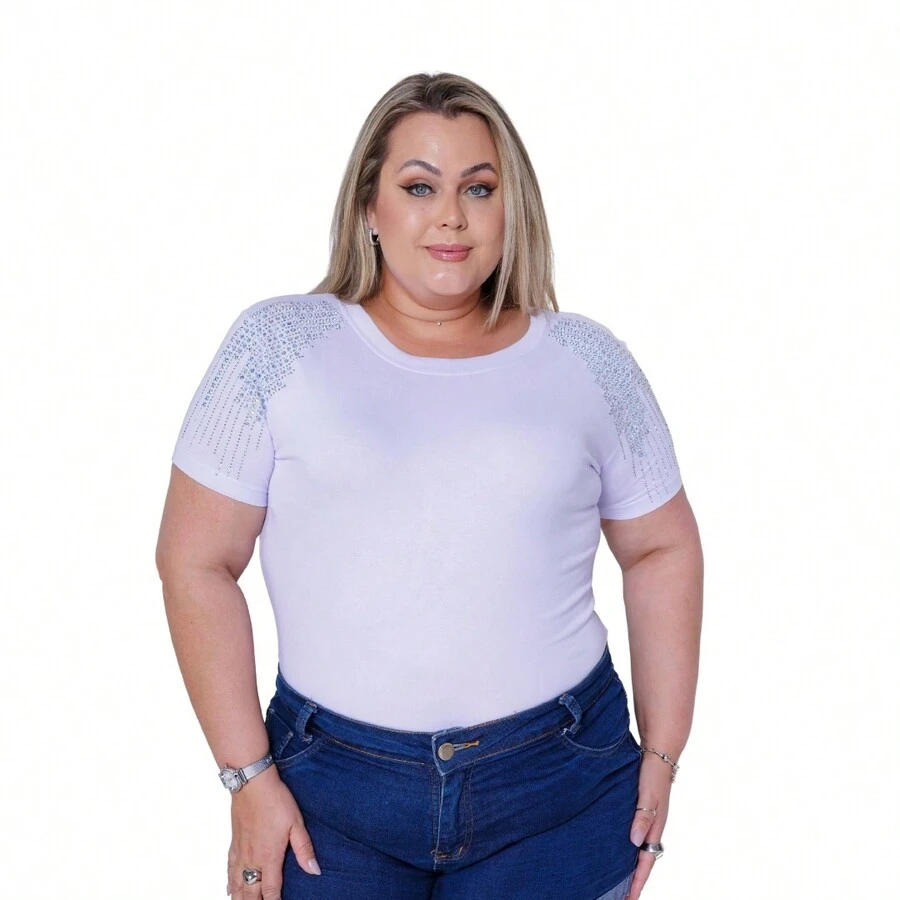 Women's Plus Size T-Shirt Blouse With Shine On The Shoulder Elegant Fashion Casual Evangelical Style - 白色 - 查看 1