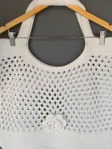 Ecobag Beach Bag With Flower Knit Knit - trắng - Xem 2