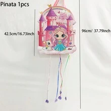 美人鱼独角兽公主城堡主题生日派对拉绳卡通皮纳塔，创意趣味糖果粉碎玩具皮纳塔