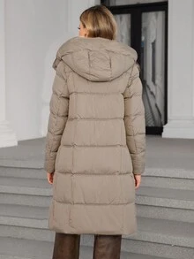 女士连帽抽绳口袋拉链长袖冬季夹克