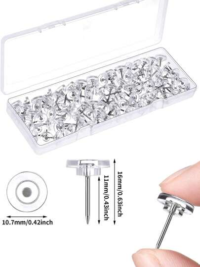 50pcs Plastic Push Pins, Standard Transparent Thumb Tacks With Steel Tips And Heads, Flat Transparent Push Pins For Cork Boards, Wall Hangings, Bulletin Boards (Transparent) Back To School