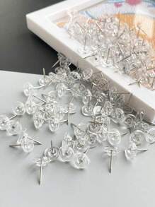 50pcs Plastic Push Pins, Standard Transparent Thumb Tacks With Steel Tips And Heads, Flat Transparent Push Pins For Cork Boards, Wall Hangings, Bulletin Boards (Transparent) Back To School