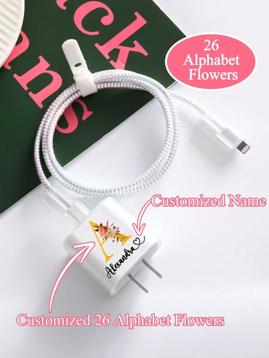 5 cái/bộ Vỏ bảo vệ trong suốt lấp lánh tên tùy chỉnh được cá nhân hóa với tên và 26 chữ cái hoa Bảo vệ đầu sạc tương thích với bộ sạc Apple, Vỏ mềm 18w, Vỏ bảo vệ bộ sạc 20w Quà tặng lý tưởng - Nhiều màu - Xem 1