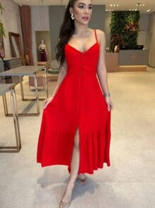 Plaid Midi Dress - 紅色 - 查看 2