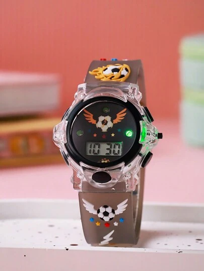 1 件/套可爱 3D 翼足球印花硅胶数字手表，适合生日、万圣节、