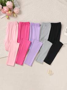 5pcs/Set Tween Girls Soft & Comfortable Knit Solid Color Leggings Pants Set, Spring/Autumn - Multicolor - View 11
