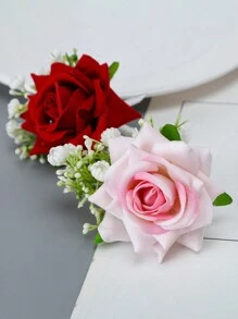 1PC 婚礼新郎新娘胸花手腕花,仿真玫瑰星空新郎伴郎迎宾翻领花,伴娘团婚礼手花,情人节婚宴手腕花手腕花,婚礼用品 - 彩色 - 查看 5