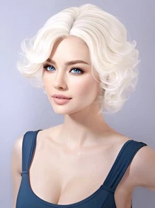 Short Curly Wig Heat Resistant Synthetic Hair Cosplay Party Wig (12 Inches) - White - View 4