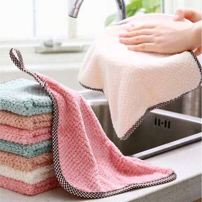 5/10 قطعة منشفة يد كبيرة من الفليس المرجاني مع حلقة تعليق، قماش تنظيف المطبخ، قماش فليس مرجاني ماص للماء