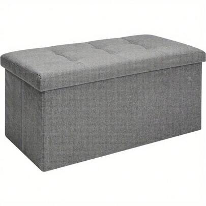 Folding Ottoman Storage Bench Footrest Stool Seat Toy Chest Storage Box With Lid Long Shoes Bench Footstool For Living Room Dark 76 * 38 * 38cm Grey
