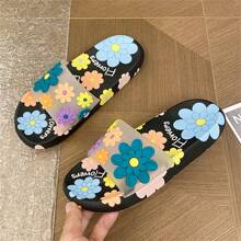 Women Floral Design Thick Sole Slip-On Sandals