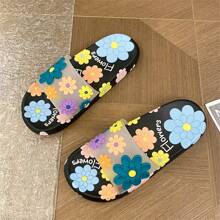 Women Floral Design Thick Sole Slip-On Sandals