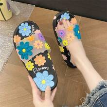 Women Floral Design Thick Sole Slip-On Sandals